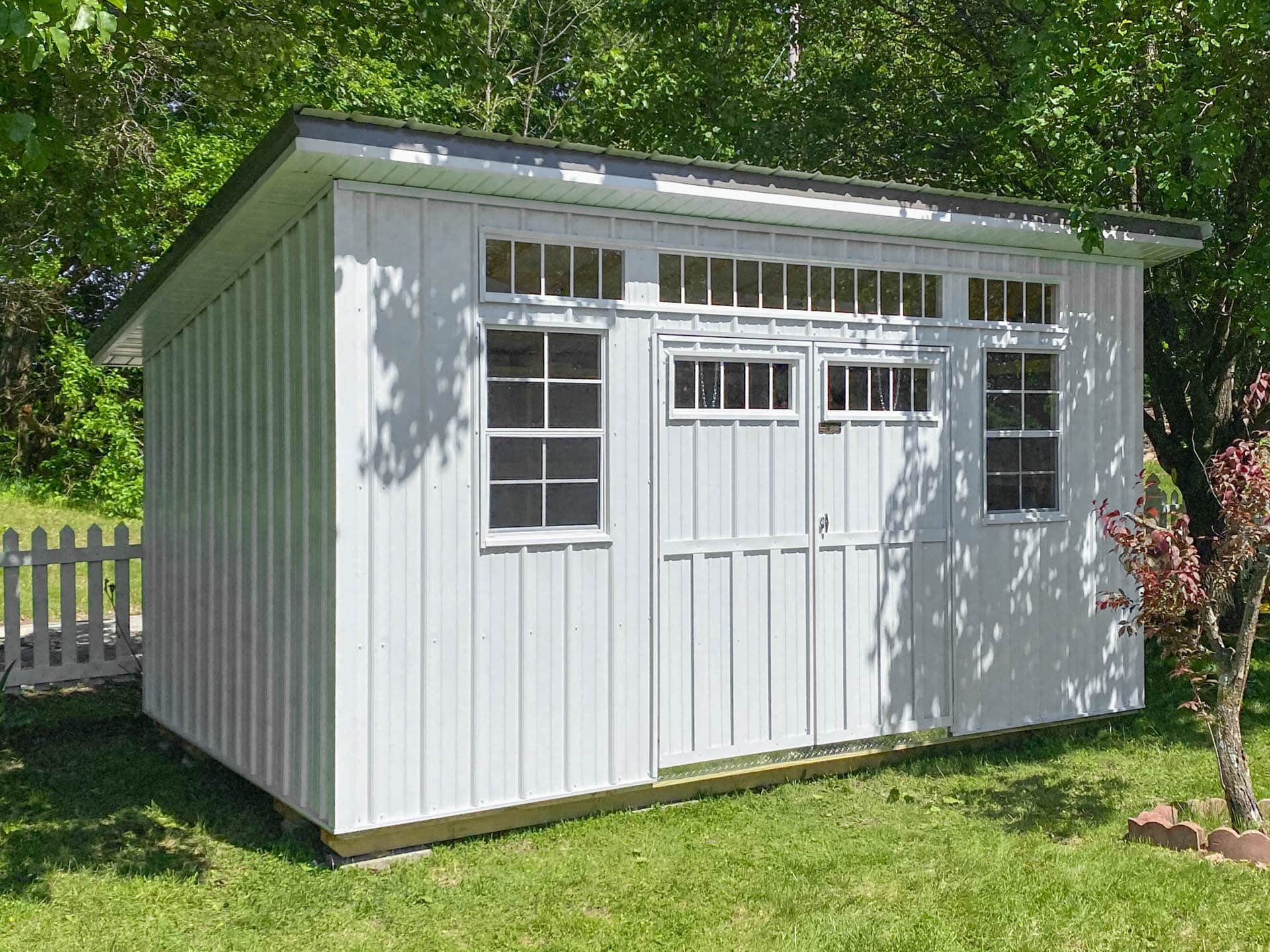 14x44 white urban-shed with white trim and white metal roof for sale in MO&KY