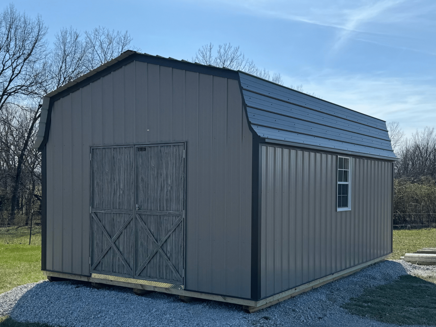 Gray highwall lofted barn available in missouri