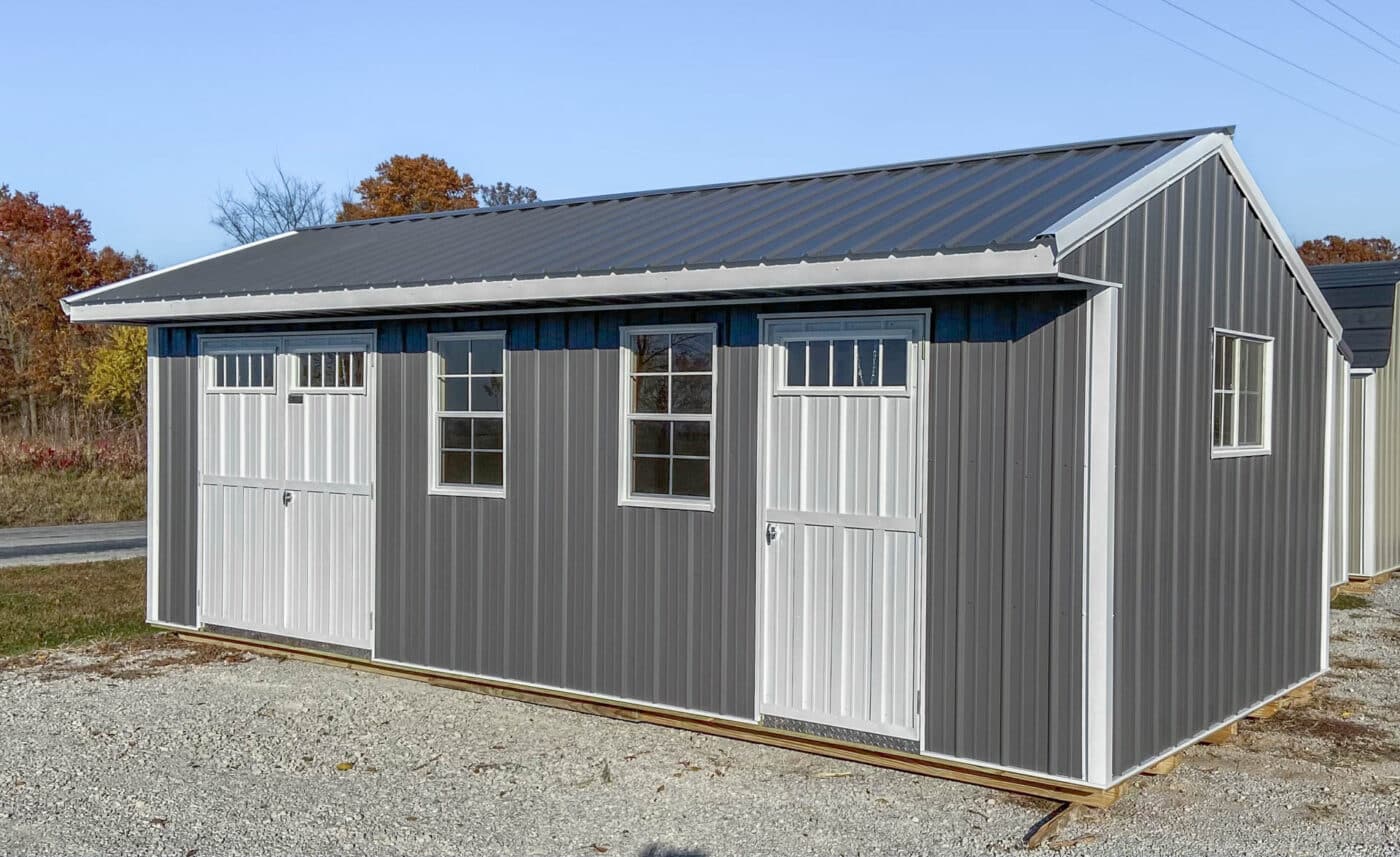 gray garden shed built by Premier Barns in Missouri
